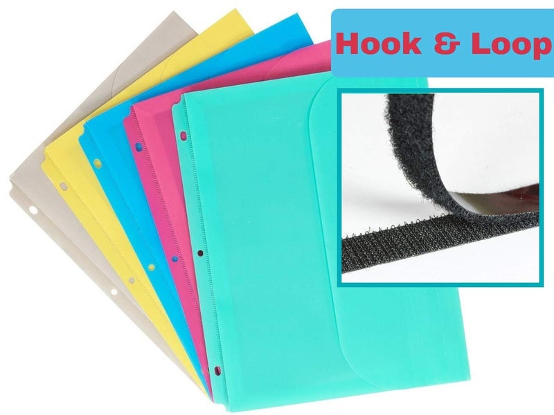 1InTheOffice Binder Pocket Envelopes 3 Ring, 3 Ring Envelopes with Hook & Loop Closure, Assorted Colors, (6 Pack) - Image 2